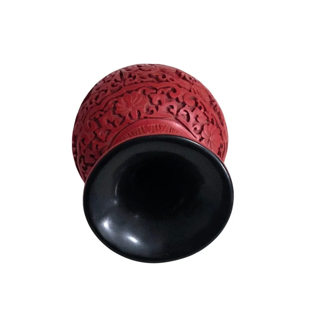 Vintage Chinese Cinnabar Red Carved Resin Vase Dragon Phoenix Oriental Decor